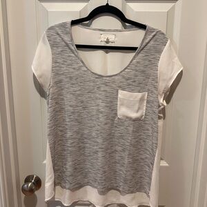 Lou & Grey Gray & White Colorblock Pocket Tee Size M
